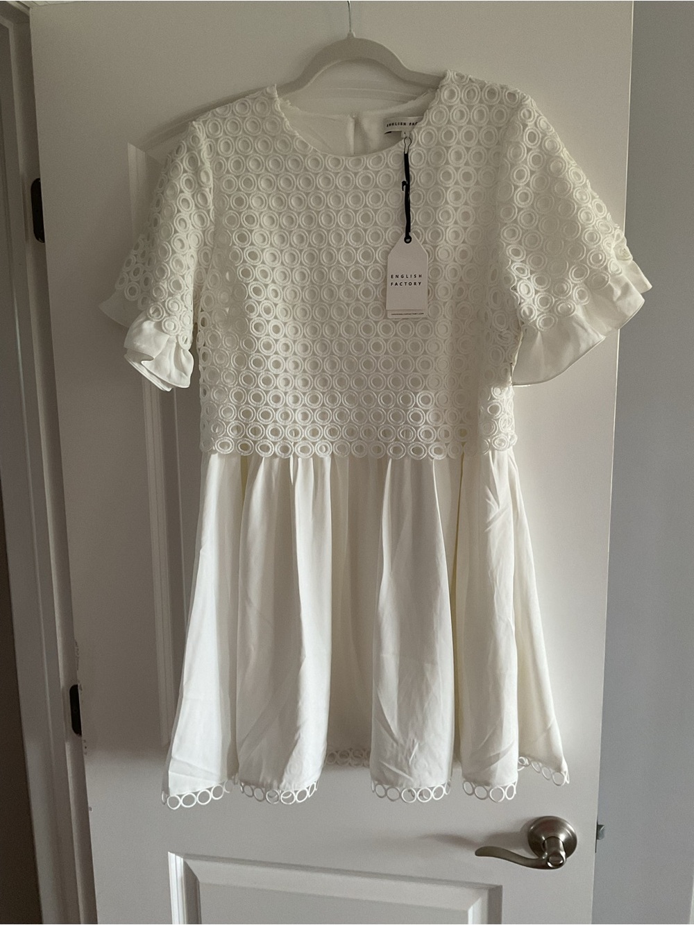 English Factory White Lace Circle Babydoll Mini Dress